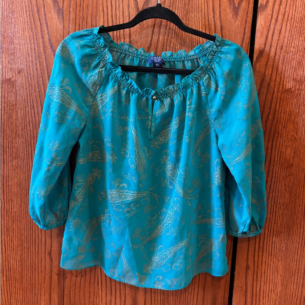 Chaps Teal and Gold Paisley Blouse